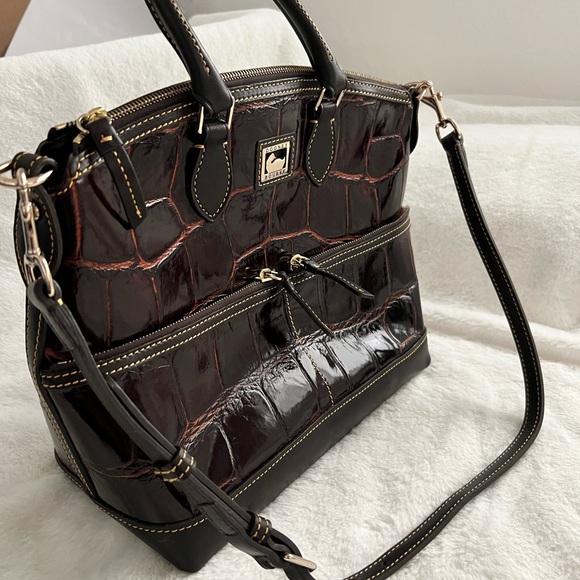 NWOT Dooney & Bourke Croco Satchel Handbag Brown T Moro Biscuit - Picture 2 of 11